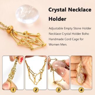 6 Pcs Crystal Necklace Holder Adjustable Empty Stone Holder Necklace Crystal Holder Boho Handmade Cord Cage for Women Men