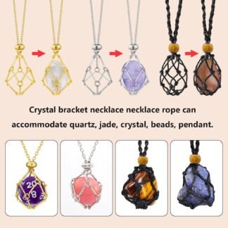 6 Pcs Crystal Necklace Holder Adjustable Empty Stone Holder Necklace Crystal Holder Boho Handmade Cord Cage for Women Men