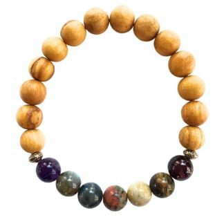 7 Chakra Bracelet for Women with Real Stones, Palo Santo Bracelets for Negative Energy Protection, Handmade Reiki Healing Gemstone Jewelry, Spiritual Gifts for Yoga Lover