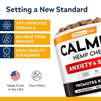 Advanced Calming Chews for Dogs - Hemp Chews and Melatonin - Anxiety Relief - Sleep Aid - Relaxing Treats - Stress Relief During Fireworks, Storms, Thunder, Barking - Made in...