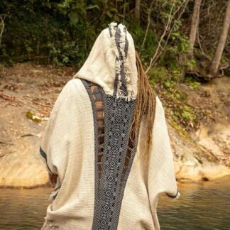 AJJAYA WIZARD Womens Hooded Kimono Vest Tribal Ritual Ceremony Shamanic Gypsy Festival Alchemy Primitive Rave Boho Earthy