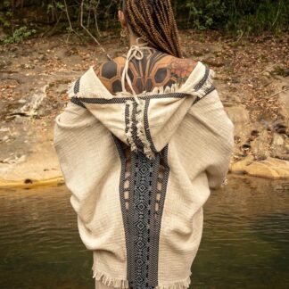 AJJAYA WIZARD Womens Hooded Kimono Vest Tribal Ritual Ceremony Shamanic Gypsy Festival Alchemy Primitive Rave Boho Earthy