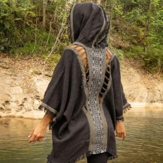 AJJAYA WIZARD Womens Hooded Kimono Vest Tribal Ritual Ceremony Shamanic Gypsy Festival Alchemy Primitive Rave Boho Earthy
