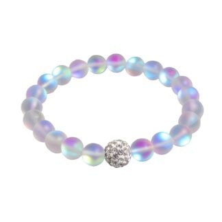 Angel Aura Quartz Crystal Elastic Stretch Bracelet, 8mm Iridescent Bracelet, Healing Bracelet for Women, Chakra Healing Jewelry for Yoga & Meditation