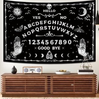 Apdidl Halloween Ouija Board Black and White Tarot Tapestry, Gothic Evil Eye Witch Skull Sun Moon Tapestries, Goth Horror Mysterious Cool Wall Hanging for Bedroom Living Room...