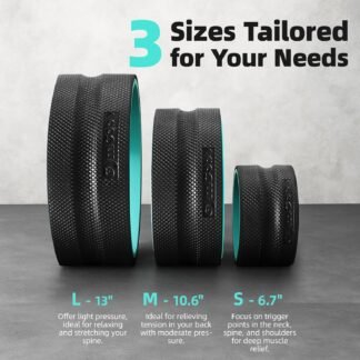 Back Roller Wheel for Back Pain – 3-Pack Yoga Wheel Set for Deep Tissue Massage, Stretching & Posture Support – EVA Foam Back Stretcher – Supports Up to 500lbs