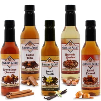 Barista's Secret Premium Coffee Syrups - French Vanilla, Salted Caramel, Hazelnut, English Toffee, Brown Sugar Cinnamon - 12.7oz Bottles
