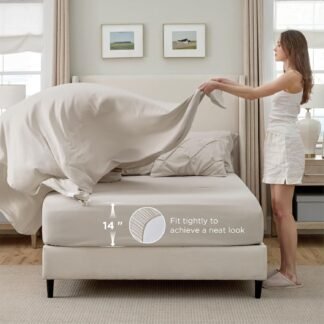 Bedsure Queen Comforter Set Linen - Bed in a Bag Queen Size Bedding 7 Pieces, GentleSoft™ Pintuck Bed Set Gift for Family, Pinch Pleat All Season Comforter with Sheets,...