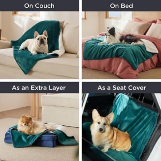 Bedsure Waterproof Blanket for Bed - Sherpa Fleece Waterproof Dog Blankets for Large Dogs, Pet Blankets for Bed/Couch/Dog Crate, Soft Plush Reversible Furniture Protector, Queen...