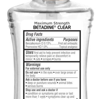 Betadine Clear First Aid Spray, Max Strength Pain Relieving Antiseptic Cleansing Spray, No Stinging, Kills 99.9% of Germs*, Helps Prevent Infections, 6 oz
