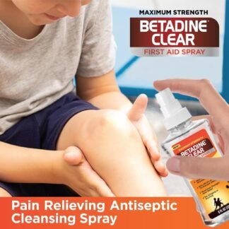 Betadine Clear First Aid Spray, Max Strength Pain Relieving Antiseptic Cleansing Spray, No Stinging, Kills 99.9% of Germs*, Helps Prevent Infections, 6 oz