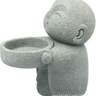 Buddha Sandstone Statue, Mini Zen Monk Feng Shui Decor Sculpture for Good Luck, Hand Carved Traditional Figurine for Home Office Desk Shelf Altar