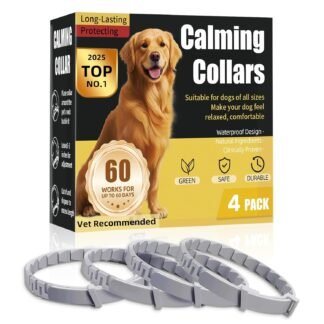 Calming Collar for Dogs 4-Pcs, Pheromone Collar for Dogs, Relief Anxiety Stress Separation, Lasts 60 Days,25 Inches Size Flexible Adjustable for All Small Medium and Large Dog Grey