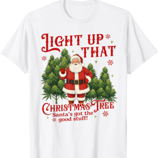 Cannabis Weed Lover Smoking 420 Light Up Christmas Tree T-Shirt