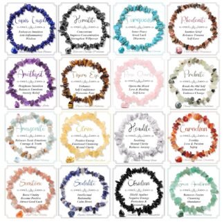 CASDAN 16Pcs Natural Gemstone Bracelets for Women Chakra Crystals Irregular Chips Beads Stretch Bracelets Bulk Colorful Natural Stone Gravel Spiritual Beaded Bracelet Jewelry
