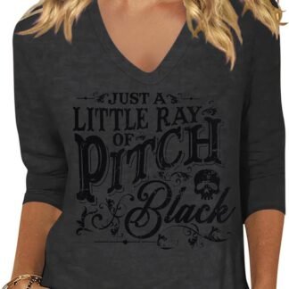 Casual 3/4 Sleeve V Neck Shirt for Women Funny Holiday Graphic Tee Fall Winter Loose Fit Tops