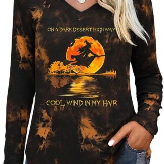 Casual V Neck Shirt for Women Funny Letter Graphic Long Sleeve Tee Holiday Party Family Matching Tops