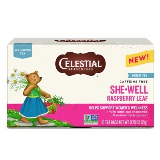 Celestial Seasonings SheWell Raspberry Leaf Wellness Tea, Caffeine Free, 16 Tea Bags Box