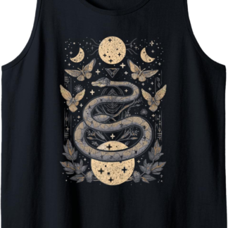 Celestial Wiccan Snake Moth Moon Phases Witch Pagan Retro Tank Top