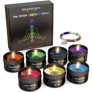 Chakra Candles with Premium Crystal and Healing Stones Luxury Meditation Scented Candles Gift Set for Women Stress Relief Spiritual Decor Healing Candles for Yoga, Aromatherapy