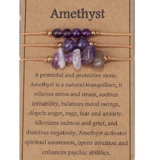 COLORFUL BLING 3Pcs Natural Stone Bracelet for Women Men Healing Crystal Chip Bead Bracelets Spiritual Amethyst Rose Quartz Chakra Bracelets Set Anxiety Reiki Energy Power...