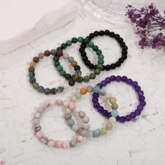 COLOYAN 6PCS 8mm Healing Stone Beaded Bracelet for Women Men, Natural Stretch Crystal Bracelets, Semi-Precious Gemstones Reiki Spiritual Jewelry