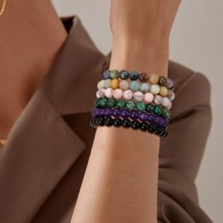 COLOYAN 6PCS 8mm Healing Stone Beaded Bracelet for Women Men, Natural Stretch Crystal Bracelets, Semi-Precious Gemstones Reiki Spiritual Jewelry