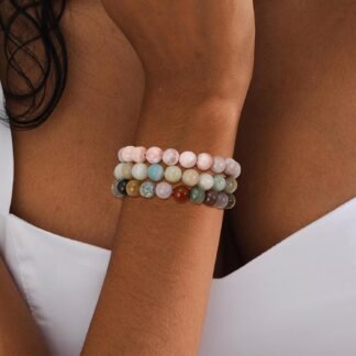 COLOYAN 6PCS 8mm Healing Stone Beaded Bracelet for Women Men, Natural Stretch Crystal Bracelets, Semi-Precious Gemstones Reiki Spiritual Jewelry