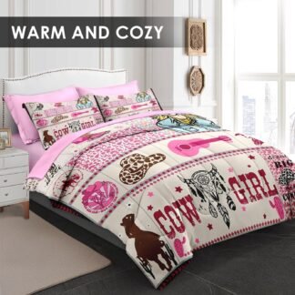 Comforter Set Twin Size, Cowgirl Western Country 5 Pcs Bedding for Kids and Adults, Cowboy Rustic Retro Bed Sheet Sets with Fitted Sheet Pillowcase & Sham for Bedroom Bed Decor