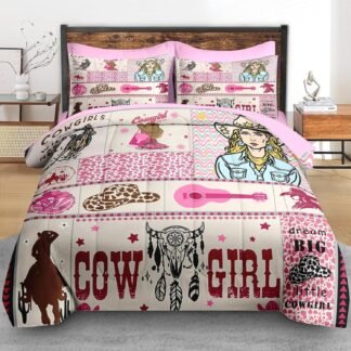 Comforter Set Twin Size, Cowgirl Western Country 5 Pcs Bedding for Kids and Adults, Cowboy Rustic Retro Bed Sheet Sets with Fitted Sheet Pillowcase & Sham for Bedroom Bed Decor