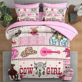 Comforter Set Twin Size, Cowgirl Western Country 5 Pcs Bedding for Kids and Adults, Cowboy Rustic Retro Bed Sheet Sets with Fitted Sheet Pillowcase & Sham for Bedroom Bed Decor