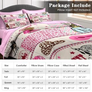 Comforter Set Twin Size, Cowgirl Western Country 5 Pcs Bedding for Kids and Adults, Cowboy Rustic Retro Bed Sheet Sets with Fitted Sheet Pillowcase & Sham for Bedroom Bed Decor