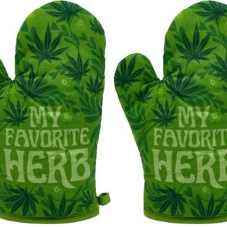 Crazy Dog T-Shirts My Favorite Herb Funny 420 Pot Leaf Smoking Novelty Kitchen Utensils Funny Graphic Kitchenwear 420 Cool Food Novelty Cookware Green - Oven Mitt