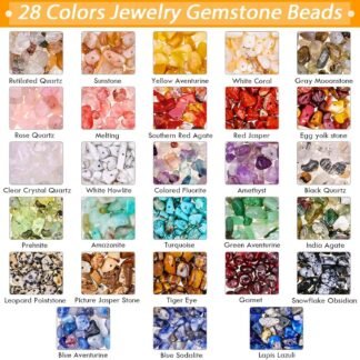 Crystal Chips Beads for Ring Making, 28 Colors Gemstone Beads for Jewelry Making, Crystal Ring Making Kit with Plastic Box for Jewelry Ring, Bracelets, Earring Making Supplies