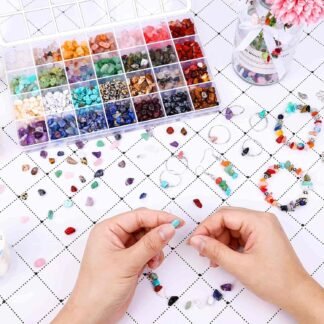 Crystal Chips Beads for Ring Making, 28 Colors Gemstone Beads for Jewelry Making, Crystal Ring Making Kit with Plastic Box for Jewelry Ring, Bracelets, Earring Making Supplies