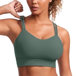 CRZ YOGA Softness Mold Butterluxe Strappy Longline Sports Bras for Women - Double Spaghetti Strap Workout Yoga Crop Top