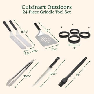 Cuisinart 24-Piece Griddle Tool Set with Storage Tote Stainless Steel Flat Top Grill Accessories with Spatulas Melting Dome Smash Burger Press Scraper Tongs Perfect for - lunas-mystic-emporium.com Cuisinart 24-Piece Griddle Tool Set with Storage Tote, Stainless Steel Flat Top Grill Accessories with Spatulas, Melting Dome, Smash Burger Press, Scraper & Tongs, Perfect for...