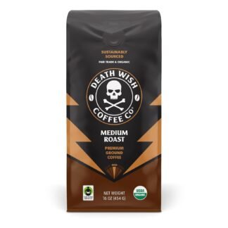 Death Wish Coffee, Organic and Fair Trade Medium Roast Ground Coffee, 16 Ounce (Pack of 1)