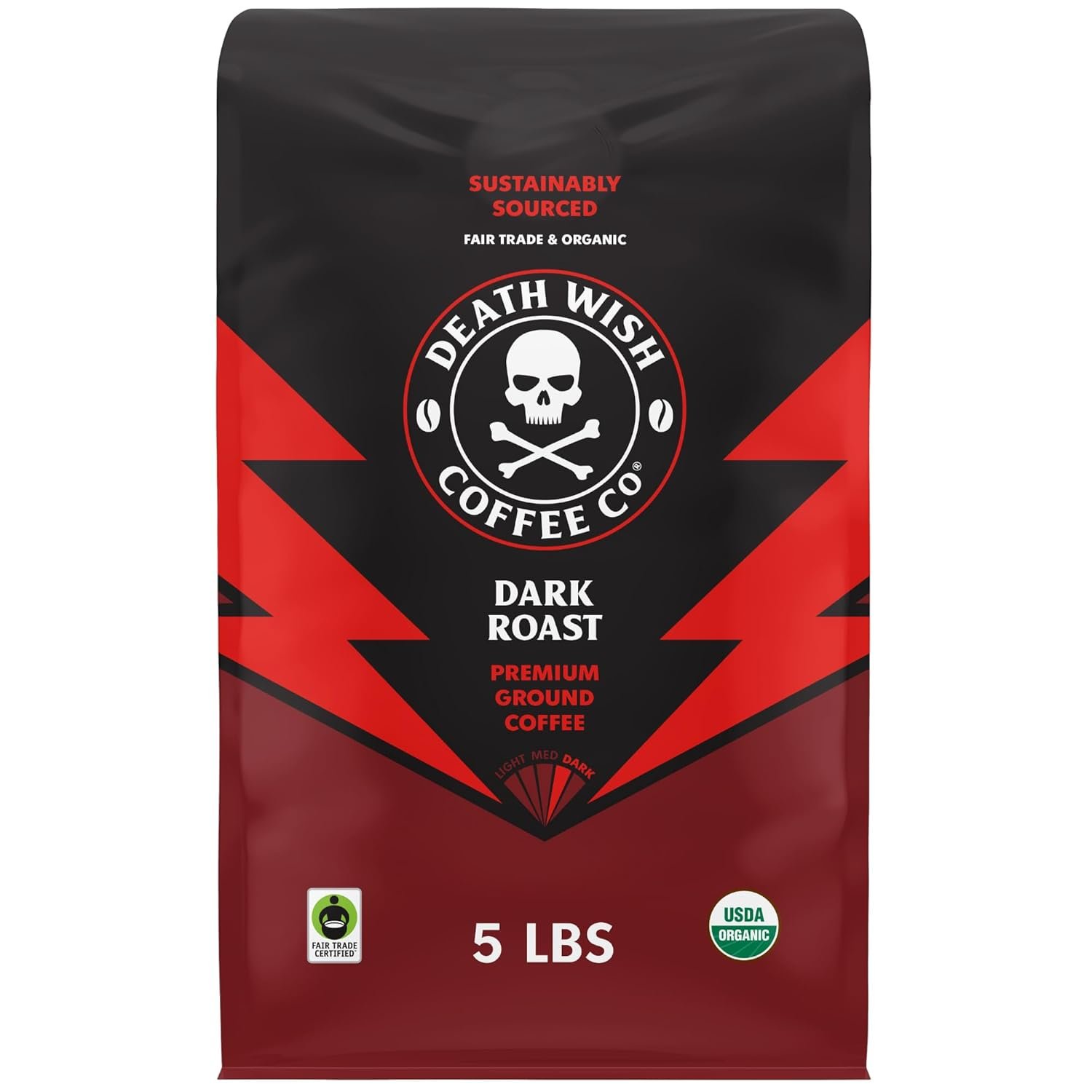 Death Wish Coffee, Organic and Fair Trade Medium Roast Ground Coffee, 16 Ounce (Pack of 1)