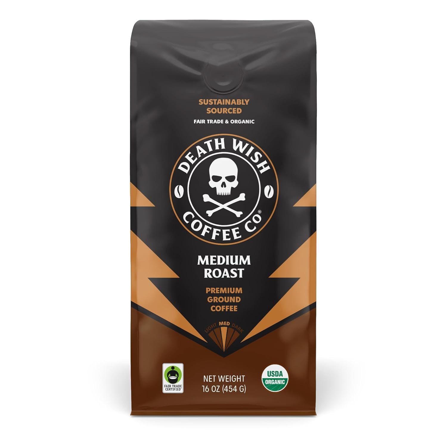 Death Wish Coffee, Organic and Fair Trade Medium Roast Ground Coffee, 16 Ounce (Pack of 1)