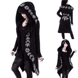 diffstyle Women Moon Gothic Witchcraft Punk Vintage Casual Long Hoodies Top Sweatshirt