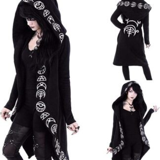 diffstyle Women Moon Gothic Witchcraft Punk Vintage Casual Long Hoodies Top Sweatshirt