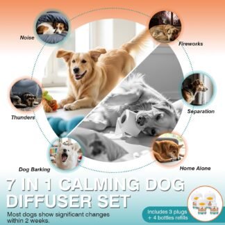 Dog Calming Pheromones Diffuser to Calm Pet 7 In 1 Advanced Kit Appeasing Pheromone Diffuser for Anxiety Relief (3 Plug in+4 Pack 48ml Refill) Reduce Aggression Fighting Barking...