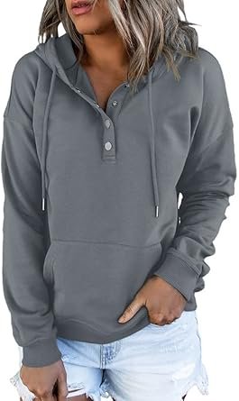 Dokotoo Womens 2025 Hoodies Button Collar Drawstring Hooded Pullover Sweatshirt Casual Long Sleeve Tops Shirts - lunas-mystic-emporium.com Dokotoo Womens 2025 Hoodies Button Collar Drawstring Hooded Pullover Sweatshirt Casual Long Sleeve Tops Shirts