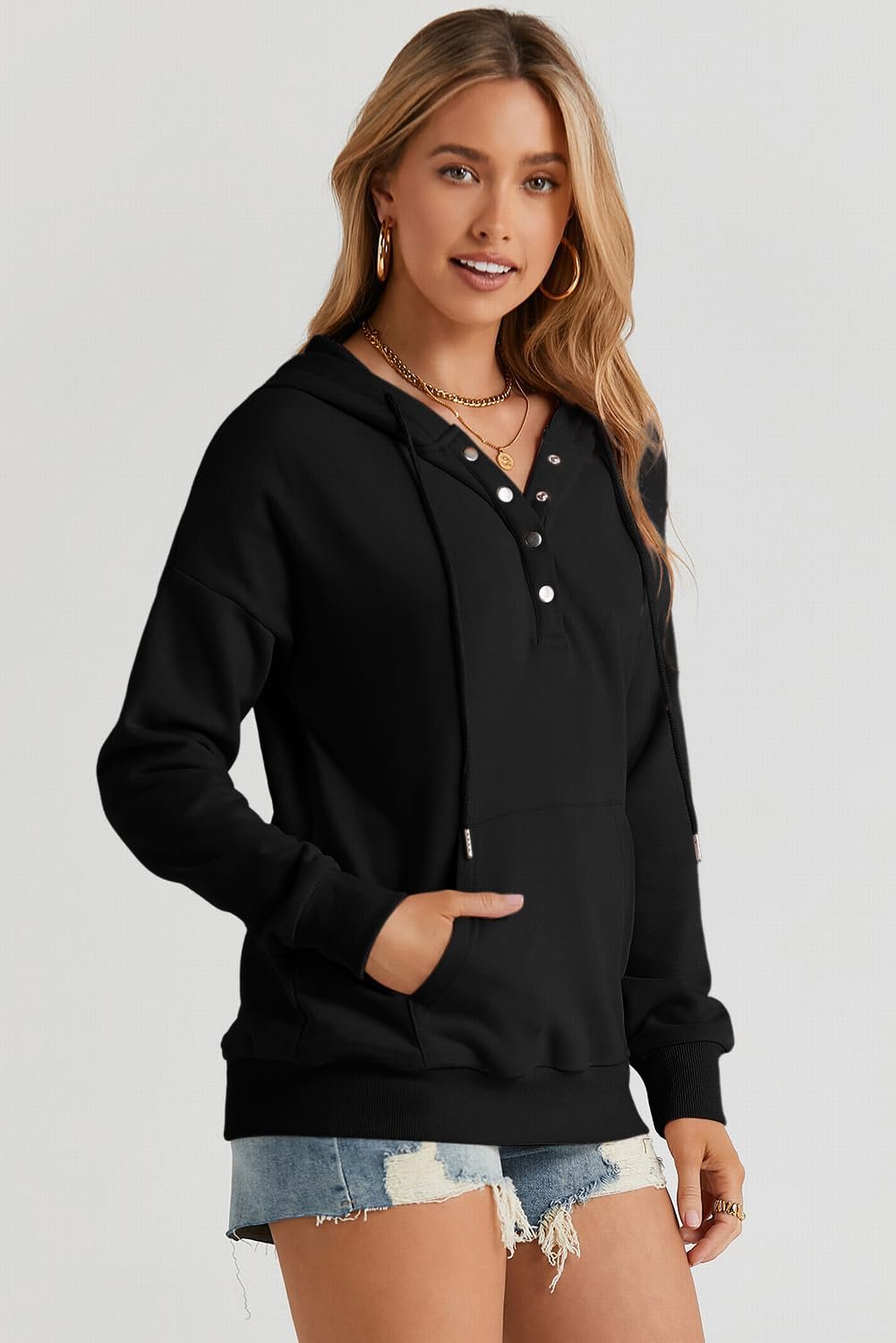 Dokotoo Womens 2025 Hoodies Button Collar Drawstring Hooded Pullover Sweatshirt Casual Long Sleeve Tops Shirts - lunas-mystic-emporium.com Dokotoo Womens 2025 Hoodies Button Collar Drawstring Hooded Pullover Sweatshirt Casual Long Sleeve Tops Shirts