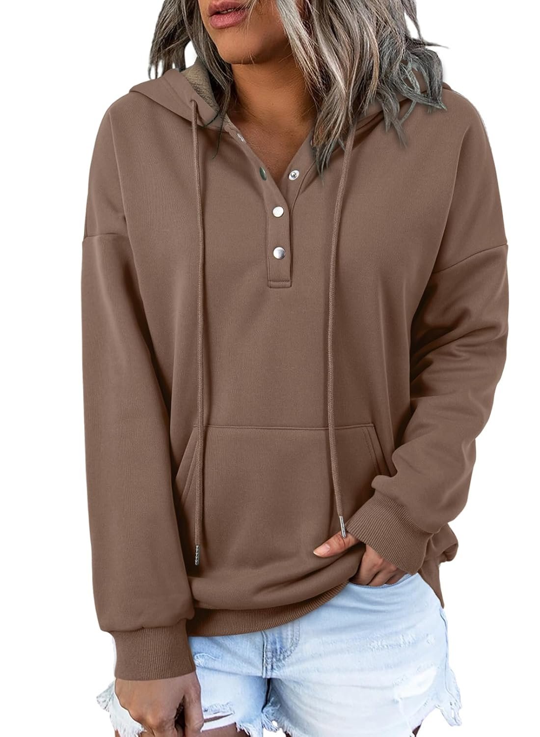 Dokotoo Womens 2025 Hoodies Button Collar Drawstring Hooded Pullover Sweatshirt Casual Long Sleeve Tops Shirts - lunas-mystic-emporium.com Dokotoo Womens 2025 Hoodies Button Collar Drawstring Hooded Pullover Sweatshirt Casual Long Sleeve Tops Shirts