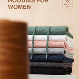 Dokotoo Womens Hoodies Casual Waffle Knit Long Sleeve Drawstring Pullover Sweatshirts Lightweight Hooded Tops