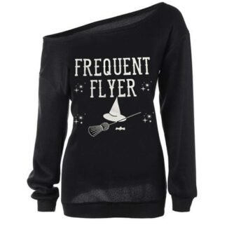 Dutebare Women Halloween Off Shoulder Sweatshirt Slouchy Witch Shirt Long Sleeve Pullover Tops