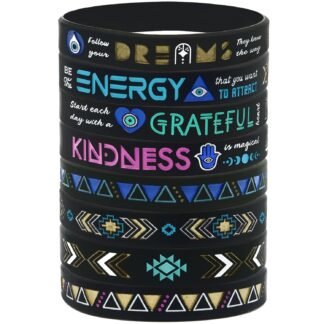 Evil Eye Energy Bracelets, Bulk Pack (12pcs) - Inspirational Metaphysical Jewelry Accessories with Positive Affirmations for Men Women - Be The Energy You Want to Attract