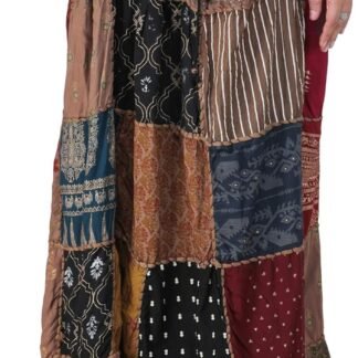 Exotic India Long Printed Dori Skirt from Gujarat with Patch Work - Rayon